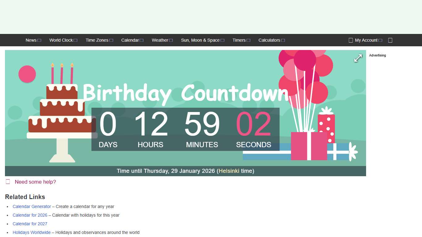 Birthday Countdown – Countdown to 29 Jan 2026