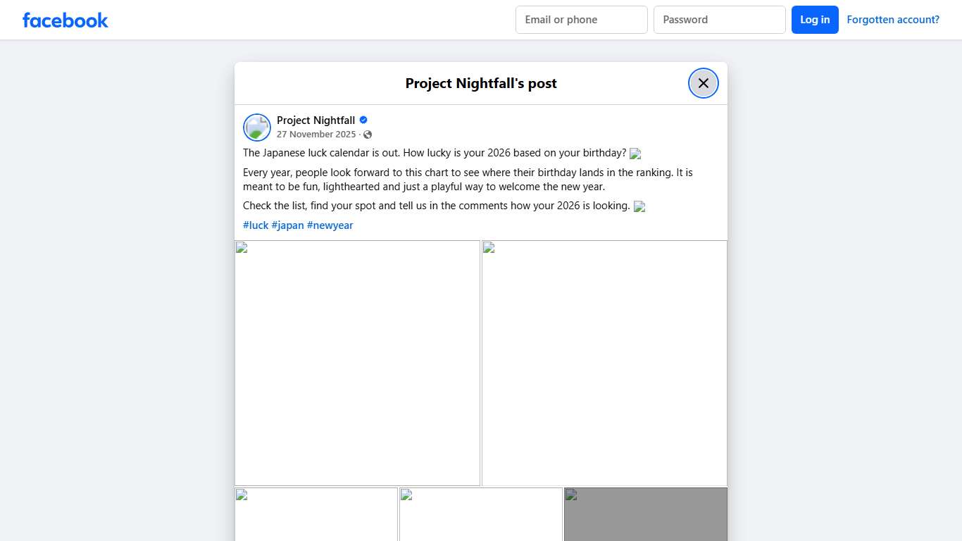 The Japanese luck calendar is out. How... - Project Nightfall Facebook